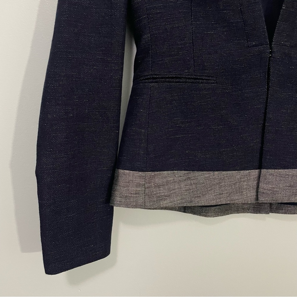 BCBGMaxAzria Blue and Gray Color-Block Linen Cotton Blazer S - Picture 5 of 14